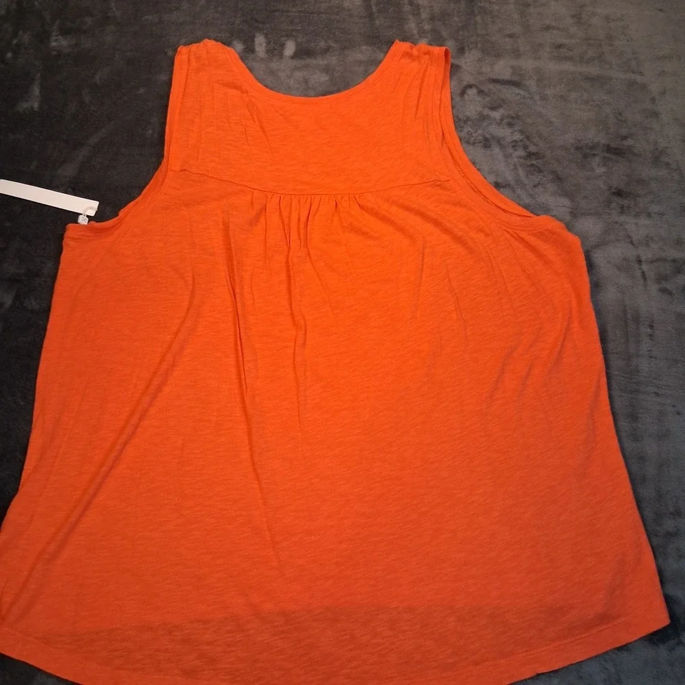 NWT Caslon Tank Top‎  1X Orange Slub Knit Sleeveless High-Low Hem Round Neck